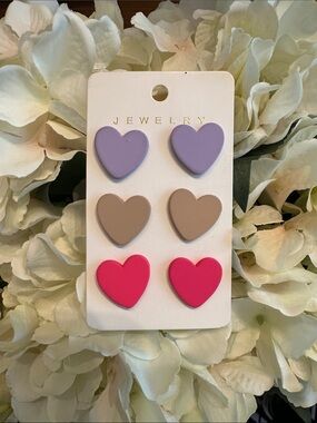 Heart Stud Earring Set — Lavender, Taupe & Hot Pink